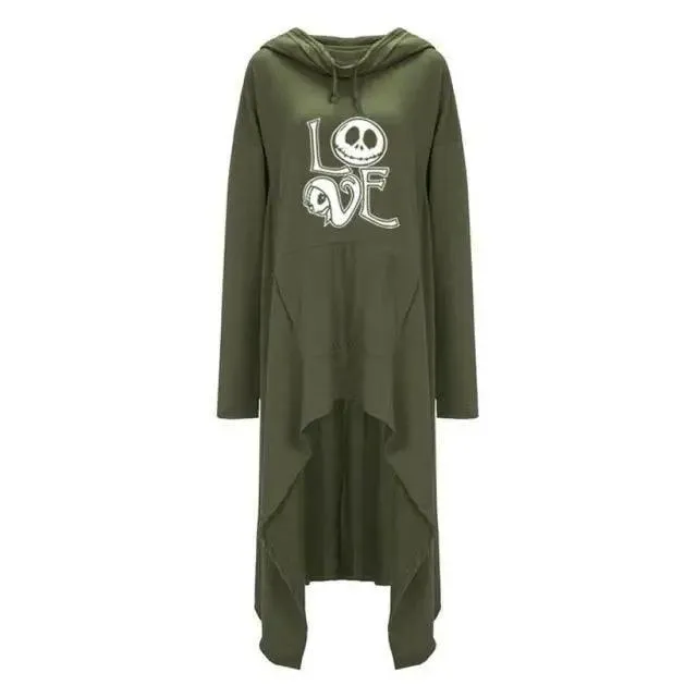Long Sweatshirts Woman Irregular Letters Halloween Tops Hoodies Thick Funny Loose Creative Comfortable Halloween Pullover Long Hoodie Irregular Loose Hoodie