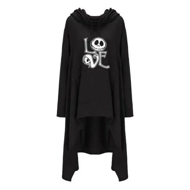 Long Sweatshirts Woman Irregular Letters Halloween Tops Hoodies Thick Funny Loose Creative Comfortable Halloween Pullover Long Hoodie Irregular Loose Hoodie