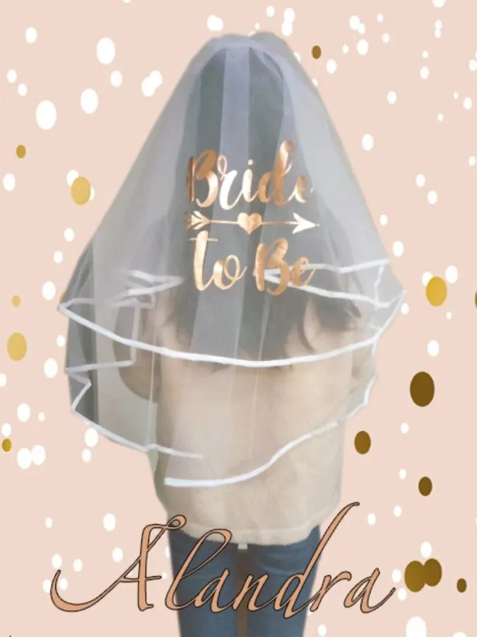 Luxury Bride To Be Rose Gold Printed Veil