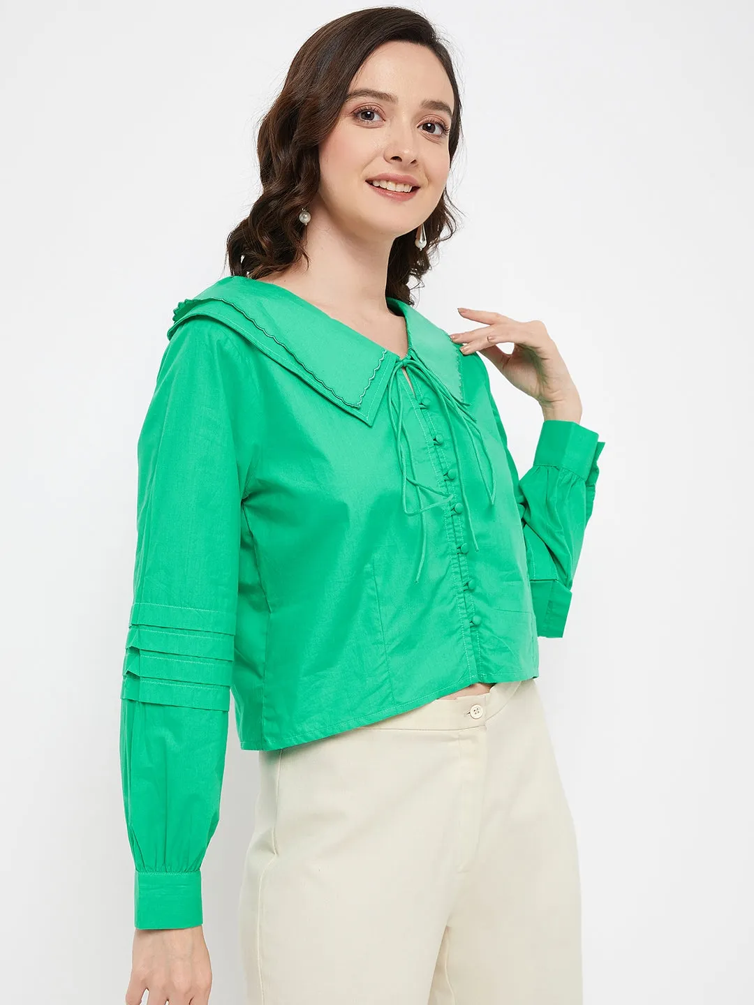 Madame Green Knot Peter Pan  Collar Shirt