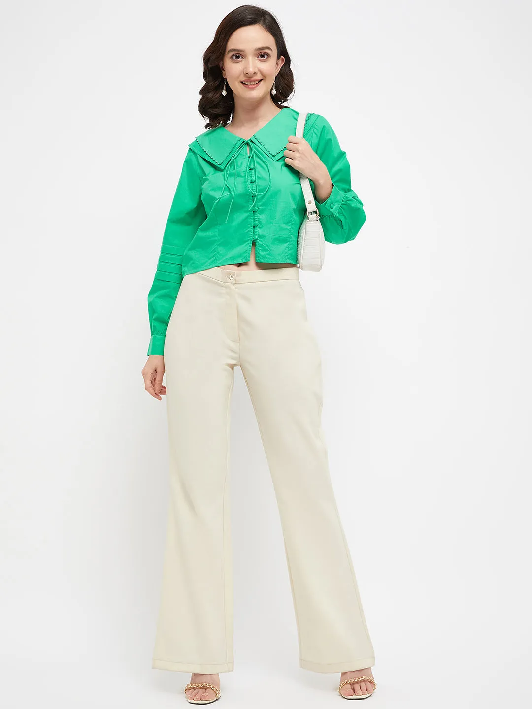 Madame Green Knot Peter Pan  Collar Shirt