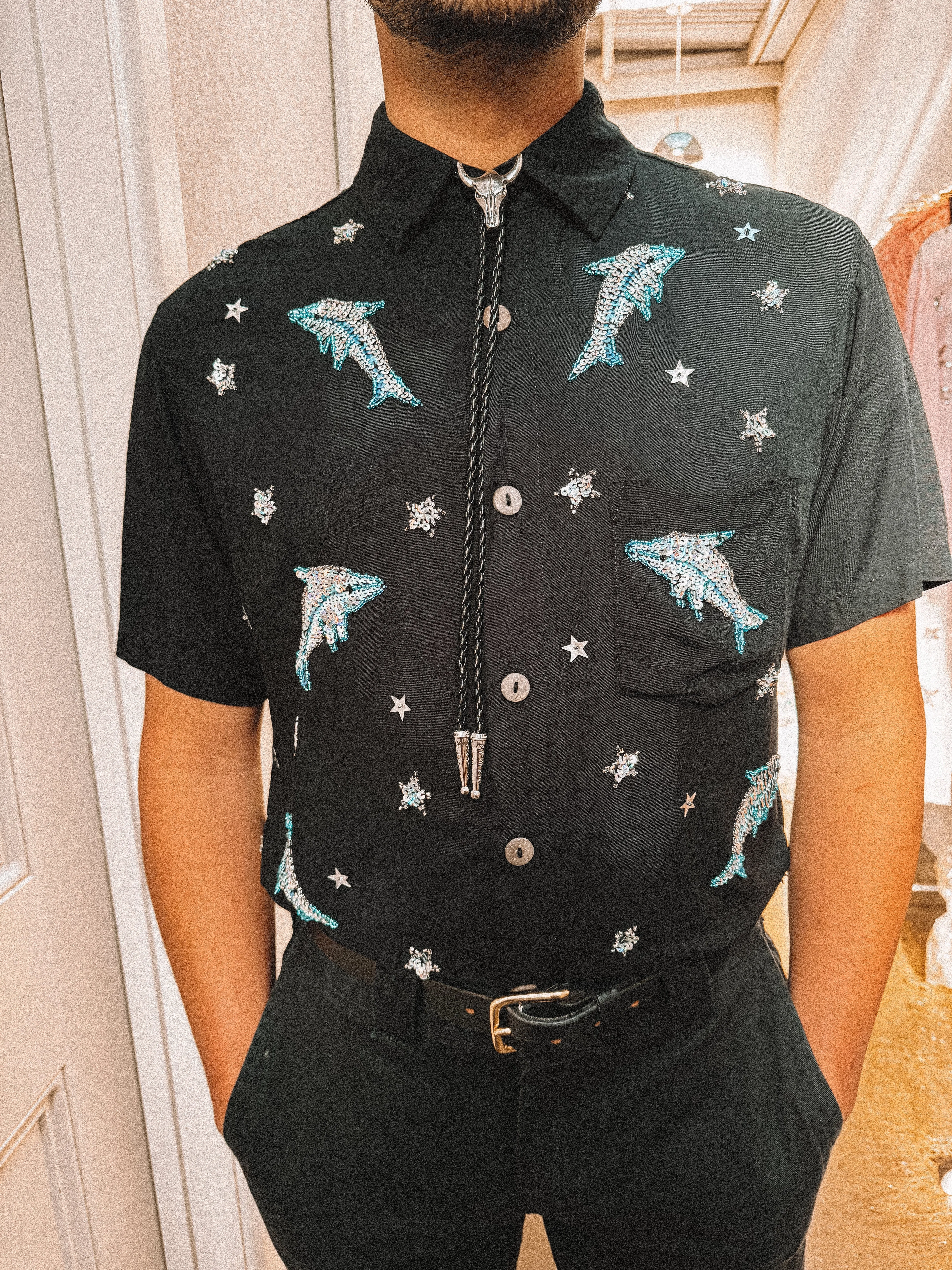 MADE TO ORDER / LUMERIA DOLPHIN MENS SHIRT - BLACK