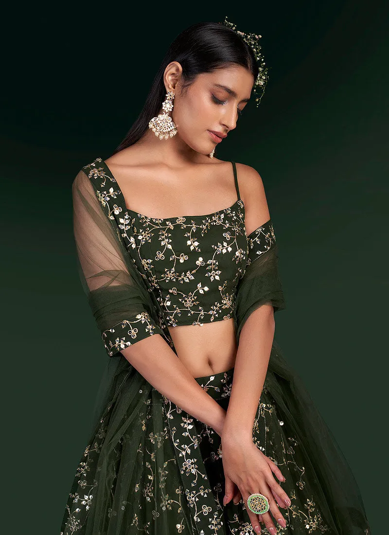 Mehendi Green Embroidered Stylish Lehenga Choli