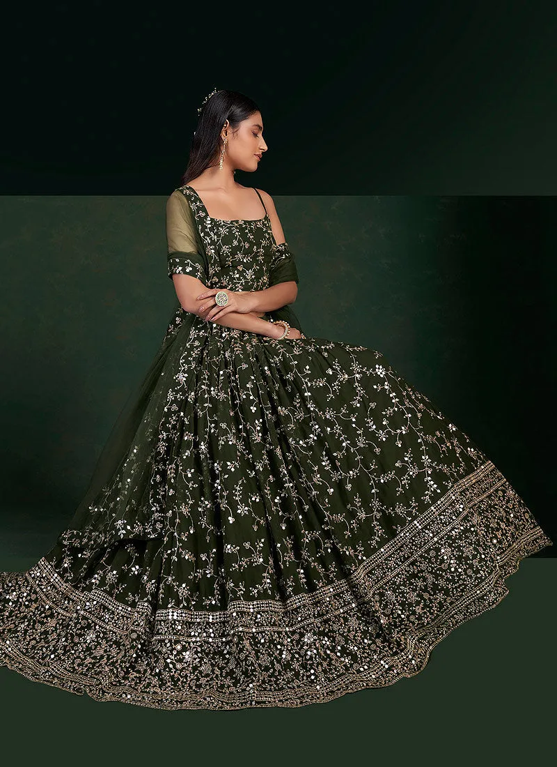 Mehendi Green Embroidered Stylish Lehenga Choli