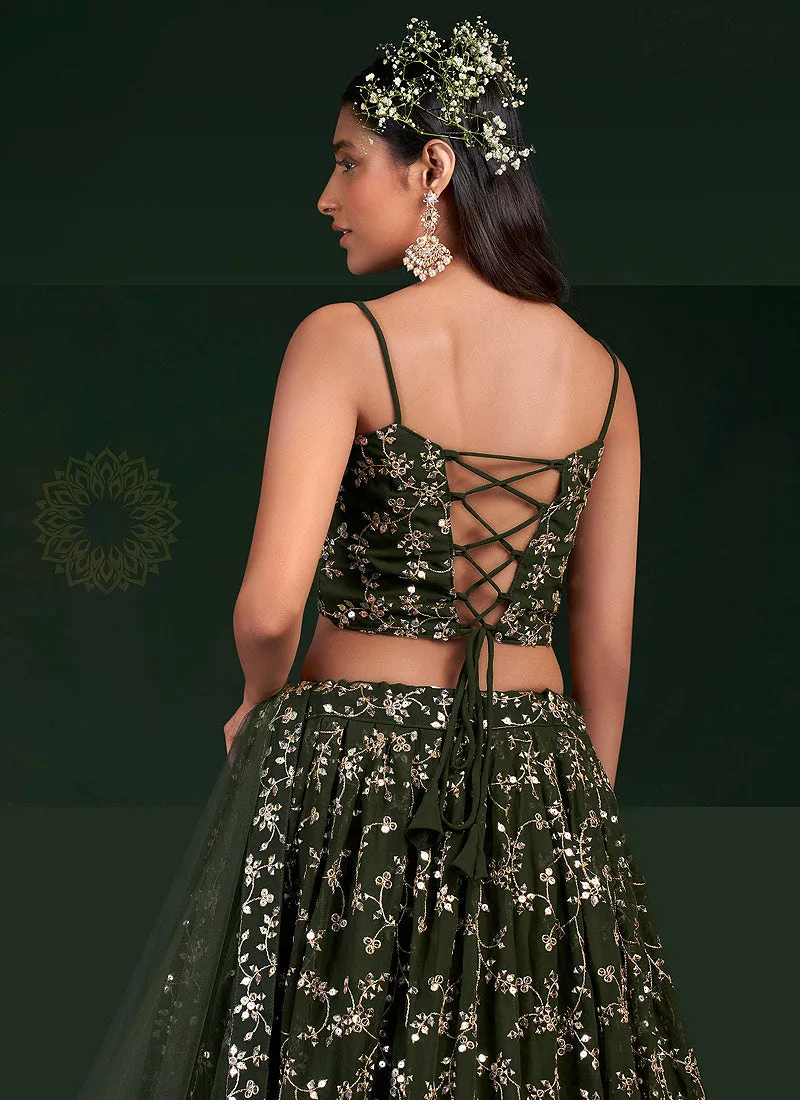 Mehendi Green Embroidered Stylish Lehenga Choli