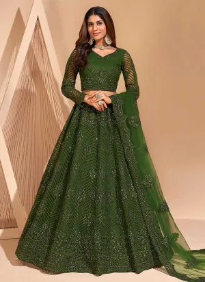 Mehendi Green Floral Embroidered Stylish Lehenga Choli
