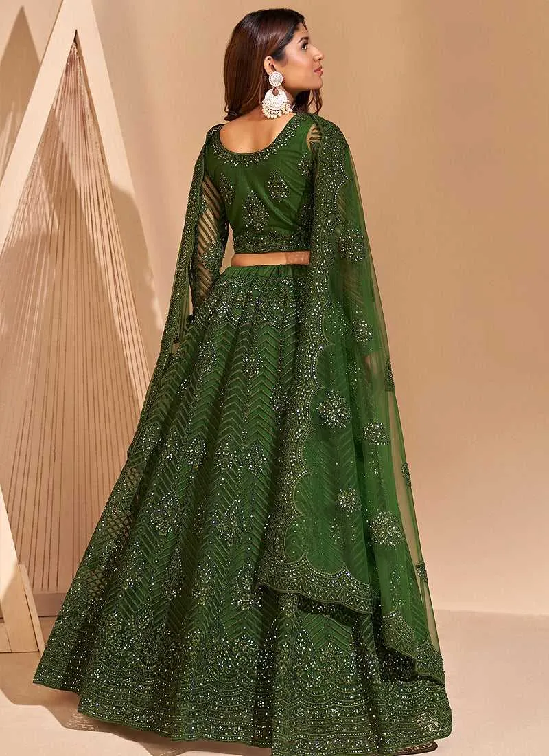 Mehendi Green Floral Embroidered Stylish Lehenga Choli
