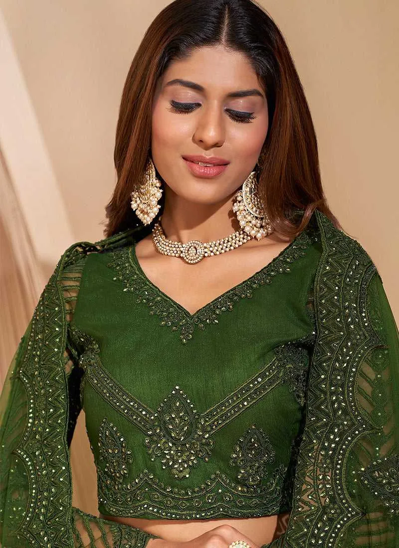 Mehendi Green Floral Embroidered Stylish Lehenga Choli