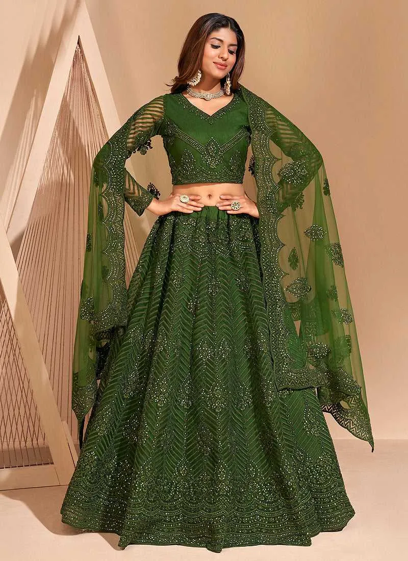 Mehendi Green Floral Embroidered Stylish Lehenga Choli