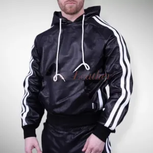 Men's & boys black Premium Leather Hoodie. Real Soft Sheepskin leather| Biker.