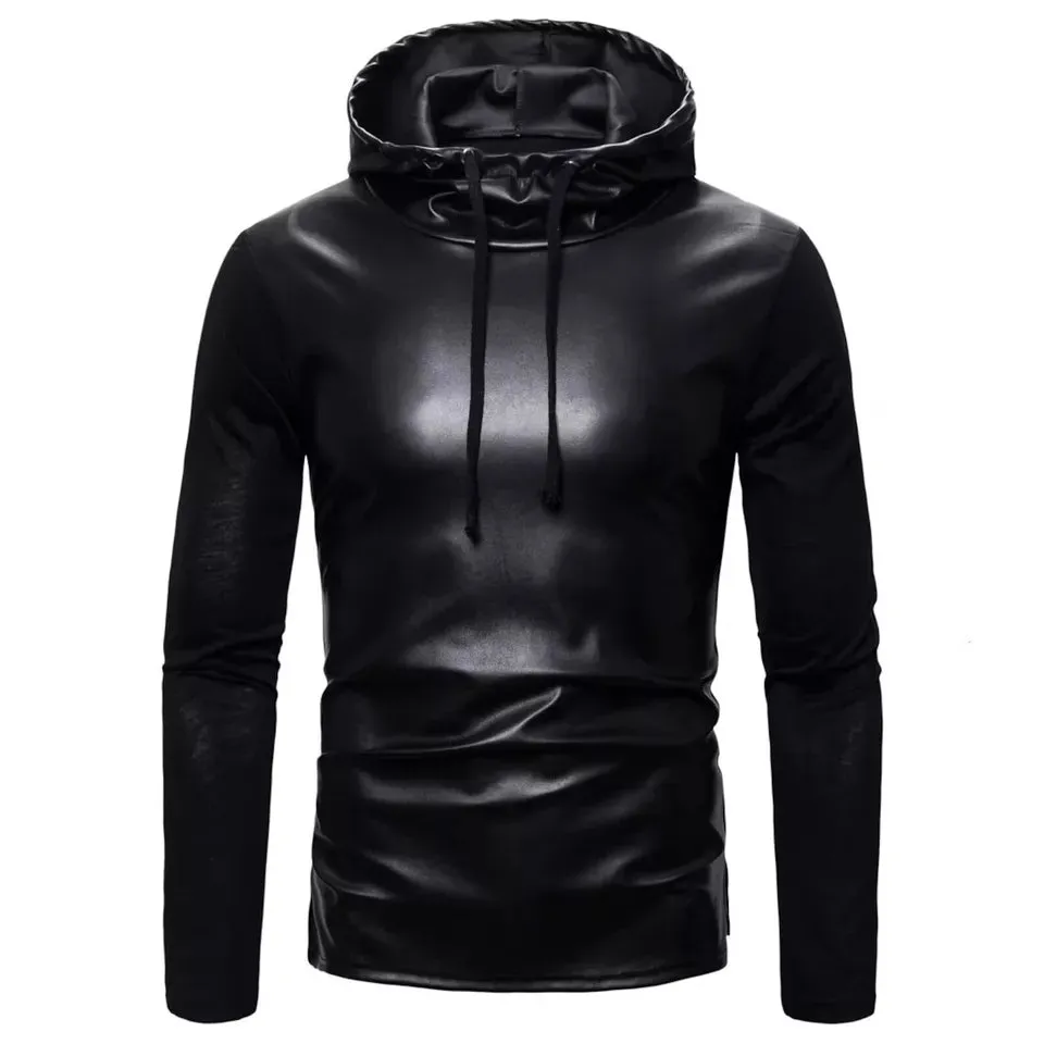 Mens black Double Layered Leather Halloween Hoodie. Real Soft Lambskin leather M