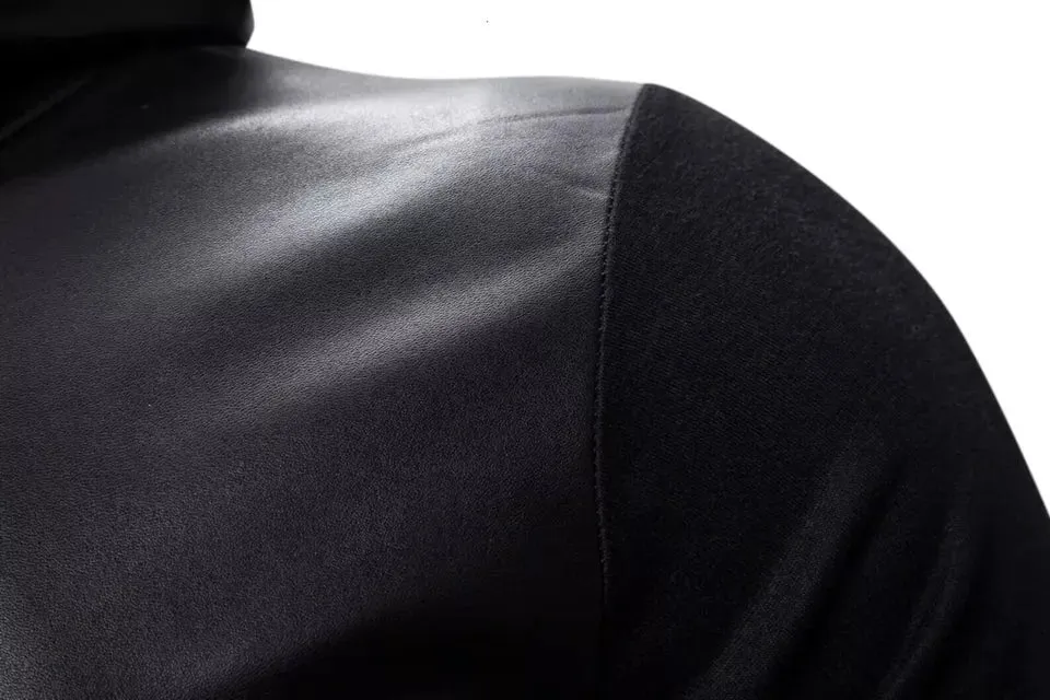 Mens black Double Layered Leather Halloween Hoodie. Real Soft Lambskin leather M