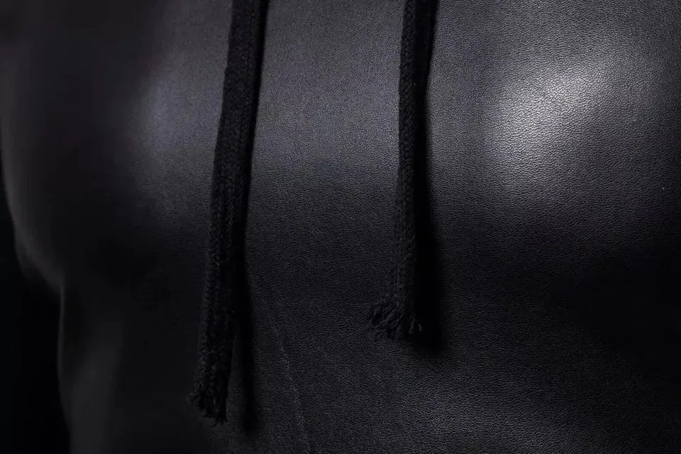 Mens black Leather Halloween Hoodie. Real Soft Lambskin leather M