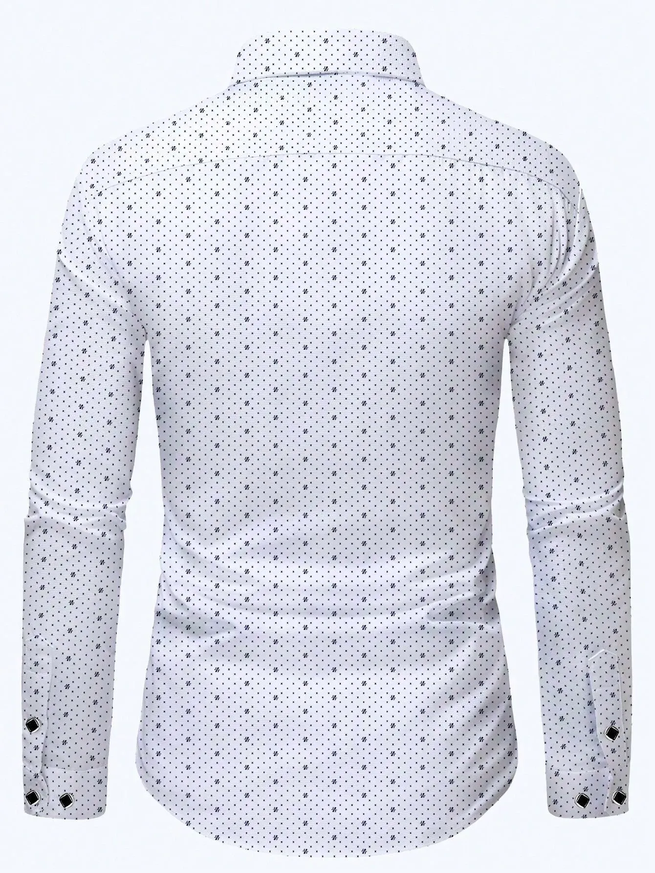 Men's Geometric Print Shirt, Slim Fit Long Sleeve Single Breasted Turndown Collar White Shirt, Elegant And Fashionable Top For Business And Formal Party, Suitable For Spring, Summer And Autumn