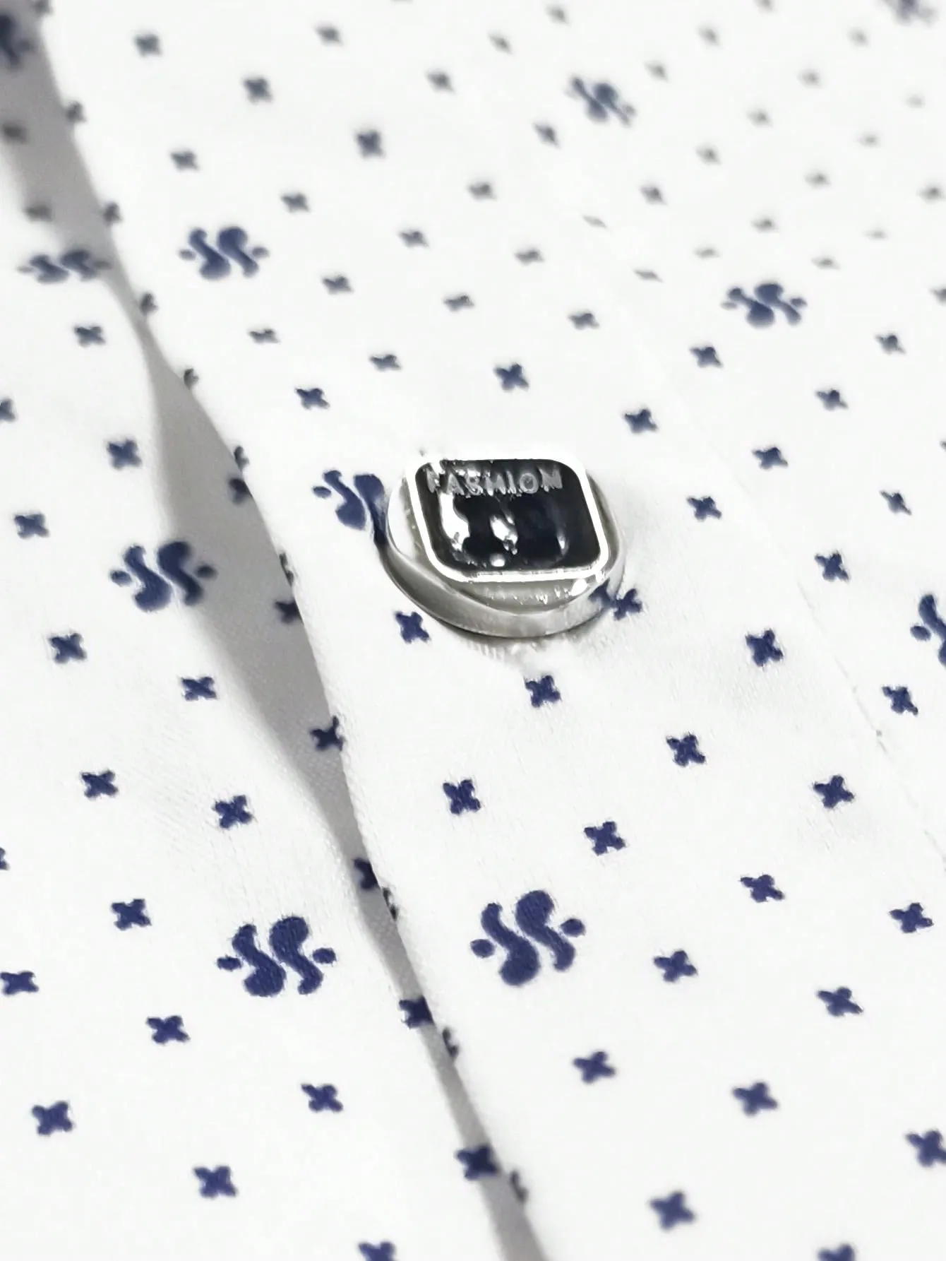 Men's Geometric Print Shirt, Slim Fit Long Sleeve Single Breasted Turndown Collar White Shirt, Elegant And Fashionable Top For Business And Formal Party, Suitable For Spring, Summer And Autumn