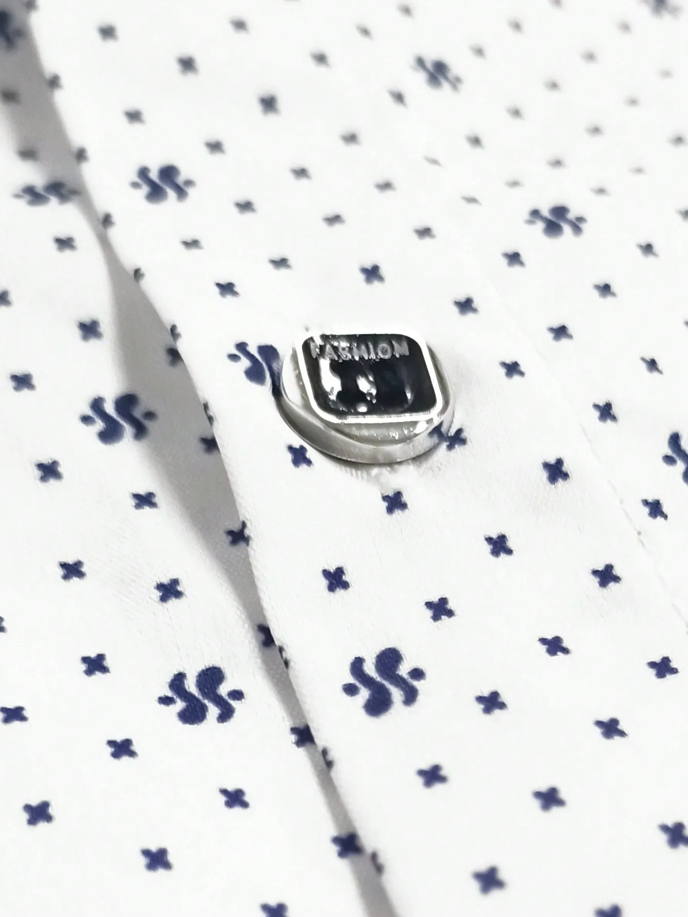 Men's Geometric Print Shirt, Slim Fit Long Sleeve Single Breasted Turndown Collar White Shirt, Elegant And Fashionable Top For Business And Formal Party, Suitable For Spring, Summer And Autumn
