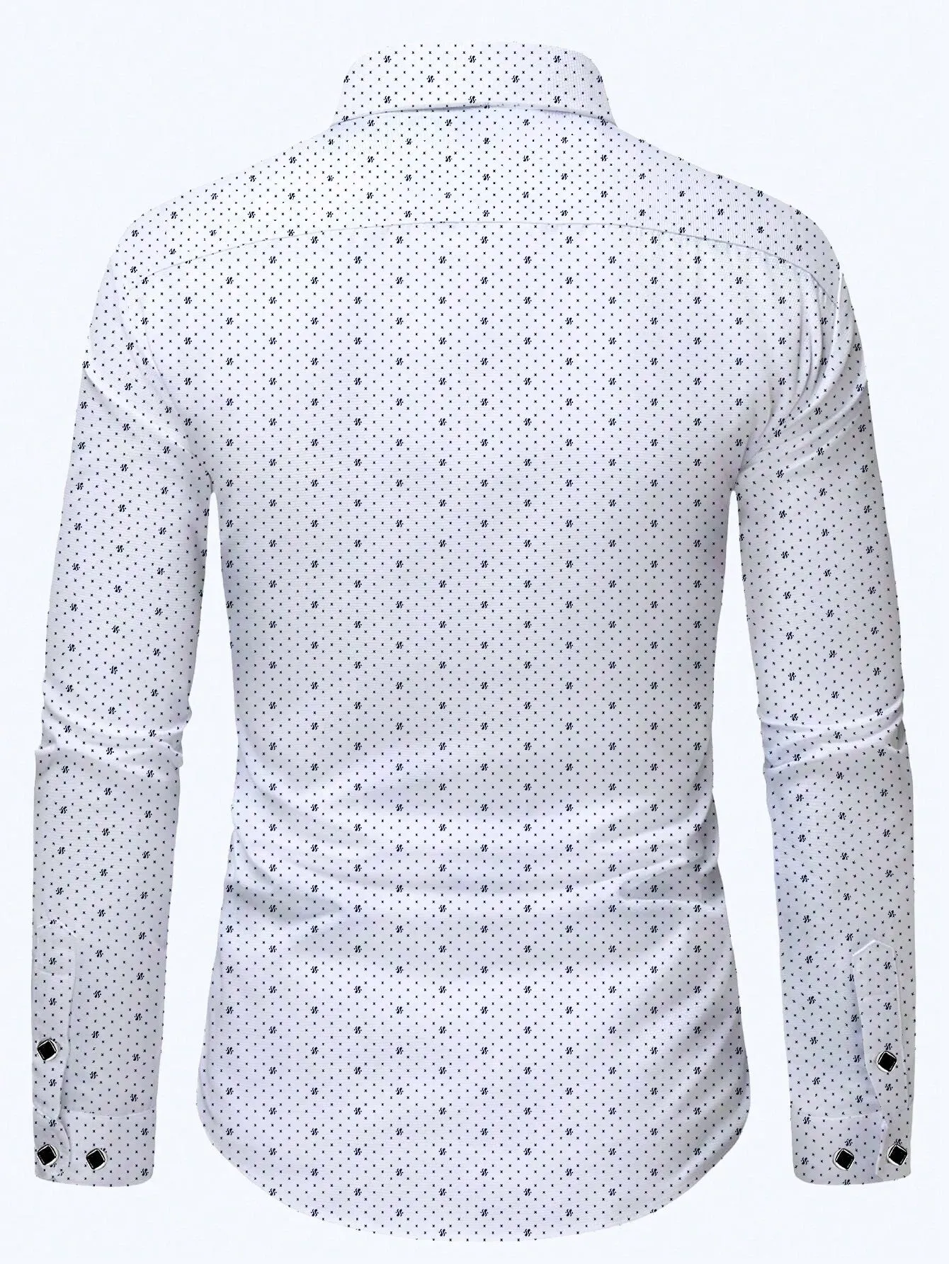 Men's Geometric Print Shirt, Slim Fit Long Sleeve Single Breasted Turndown Collar White Shirt, Elegant And Fashionable Top For Business And Formal Party, Suitable For Spring, Summer And Autumn