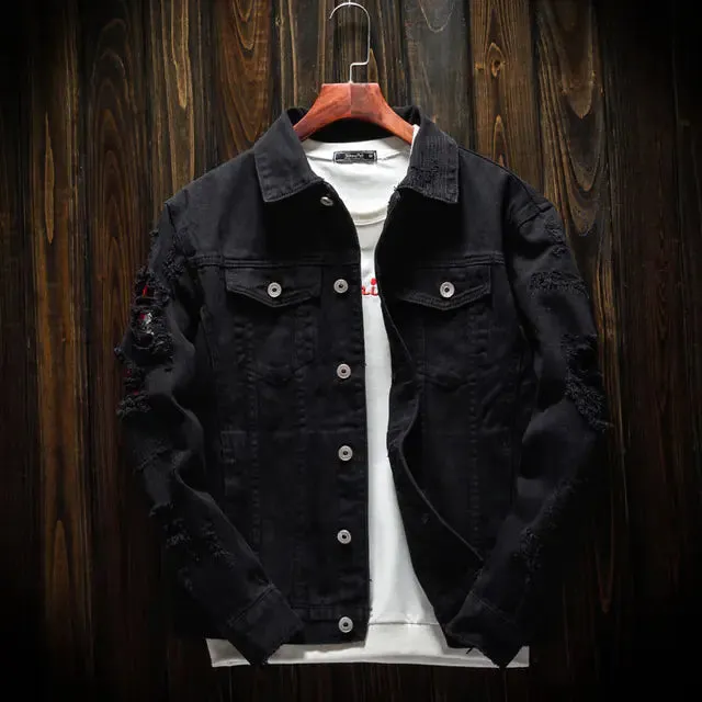 Men's Hip-Hop Denim Jacket - Casual Streetwear Style