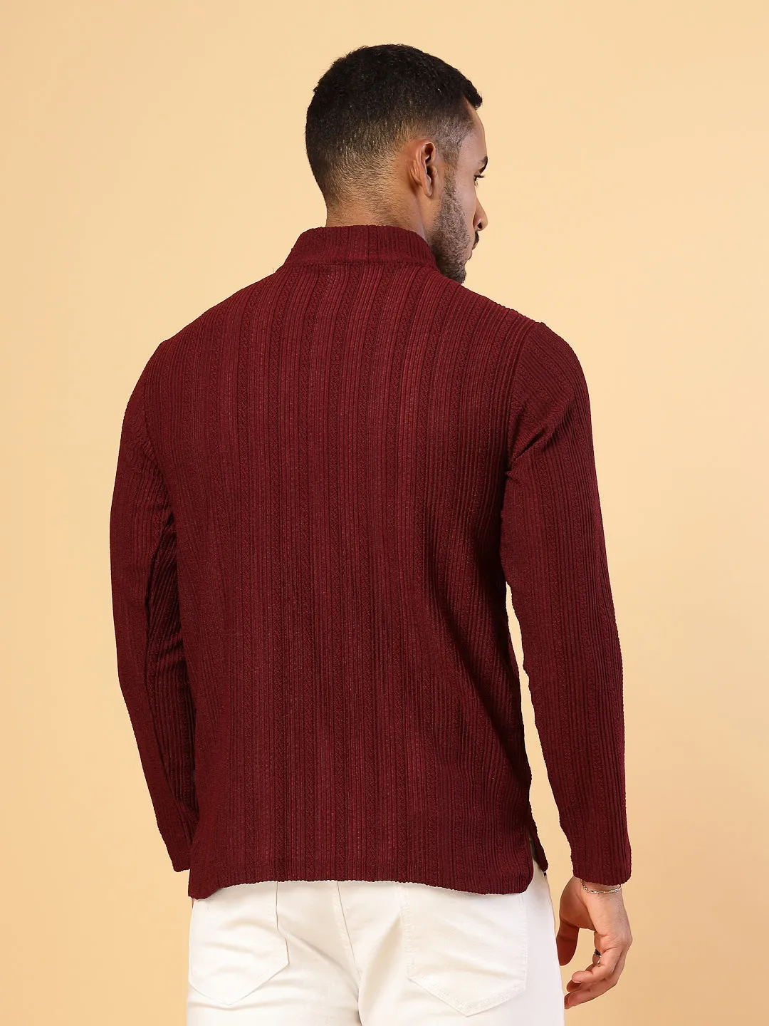 Men's Polyester Cable Knit Polo T-Shirt