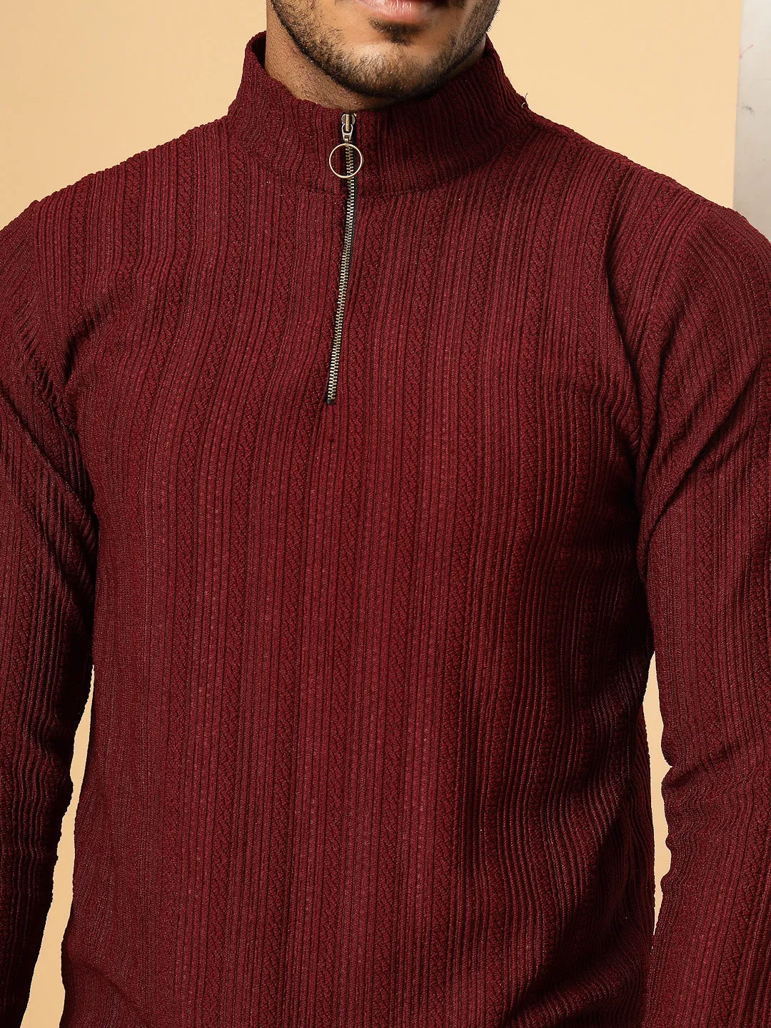 Men's Polyester Cable Knit Polo T-Shirt