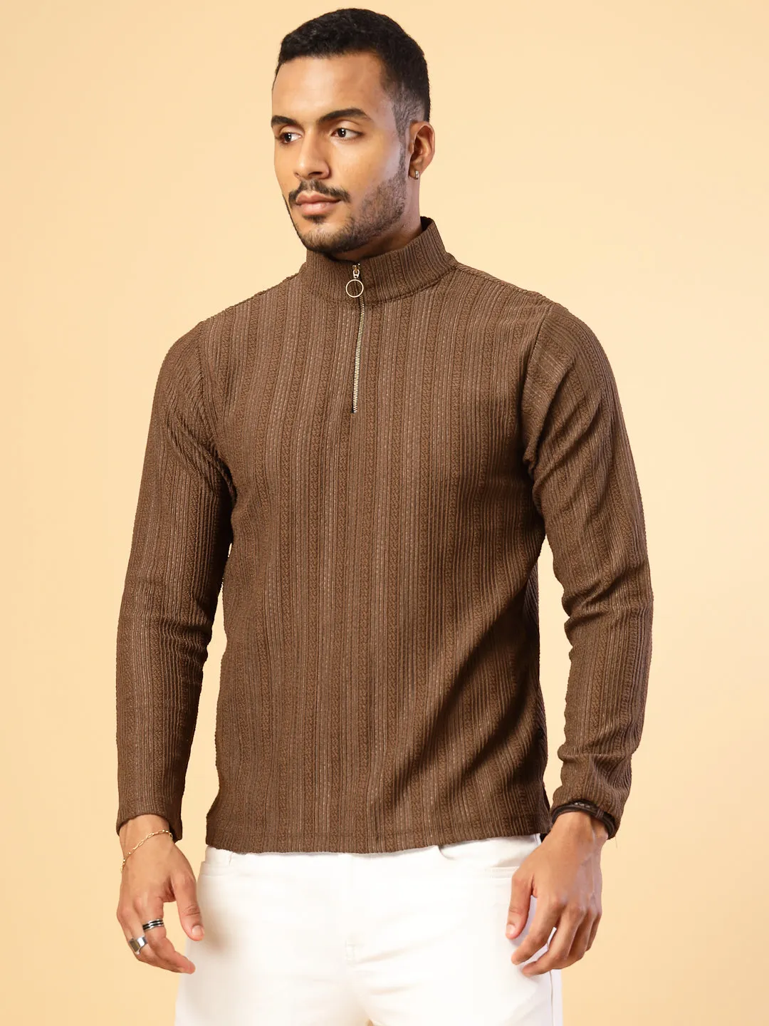 Men's Polyester Cable Knit Polo T-Shirt