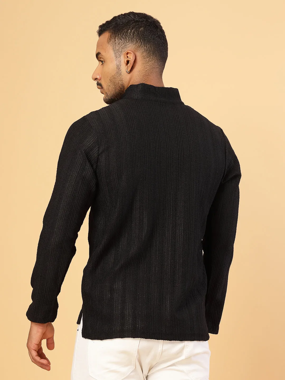 Men's Polyester Cable Knit Polo T-Shirt