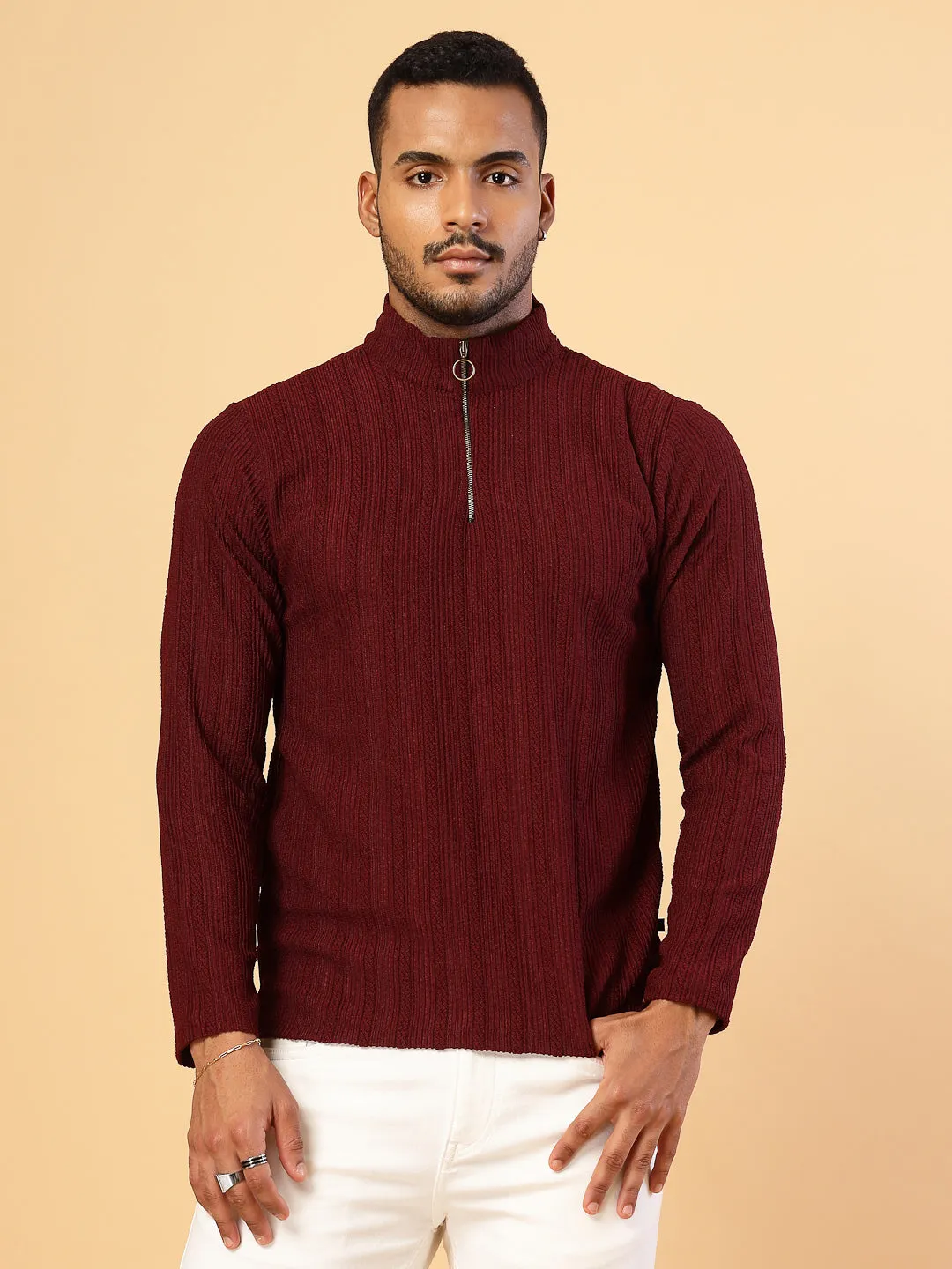 Men's Polyester Cable Knit Polo T-Shirt