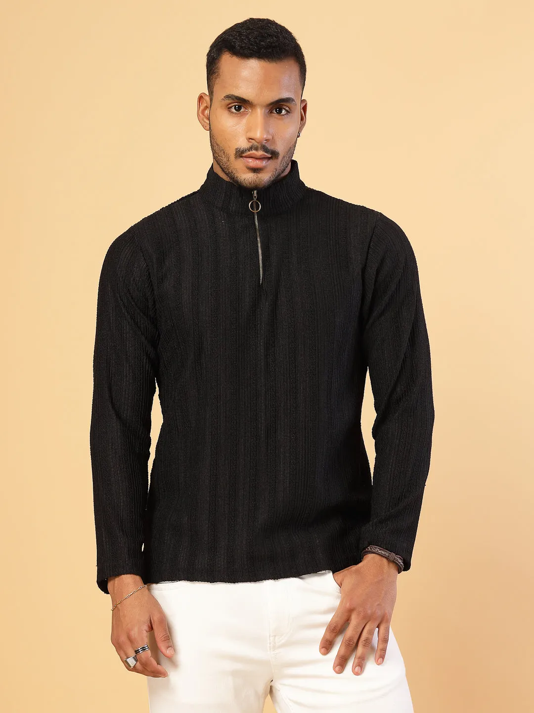 Men's Polyester Cable Knit Polo T-Shirt