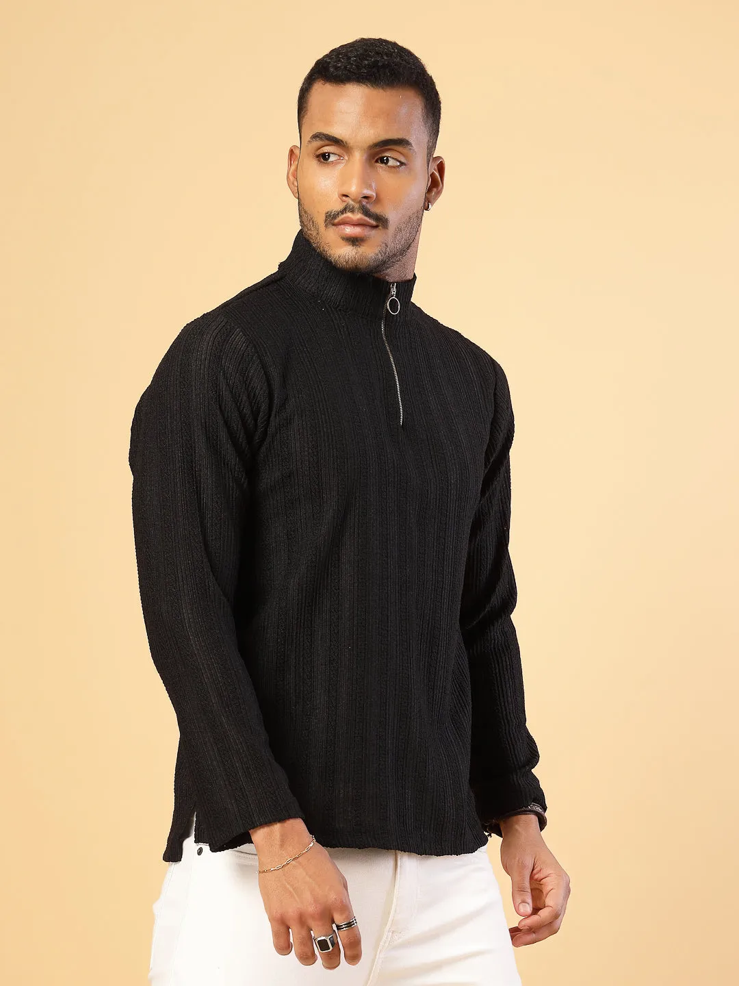 Men's Polyester Cable Knit Polo T-Shirt