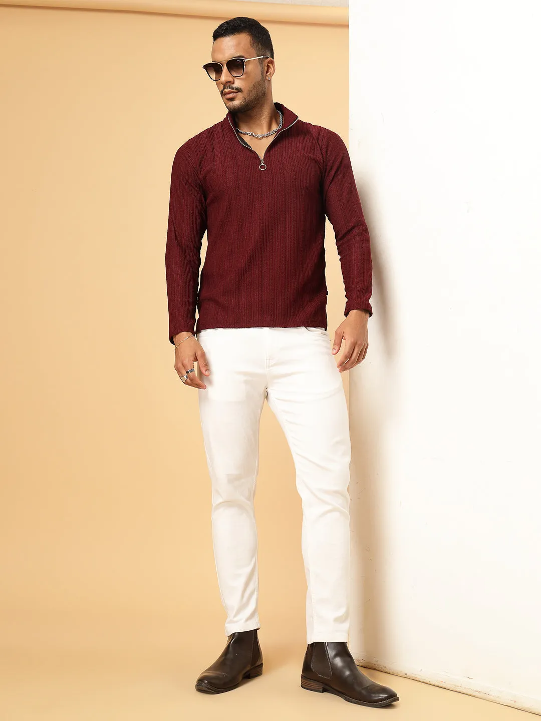Men's Polyester Cable Knit Polo T-Shirt