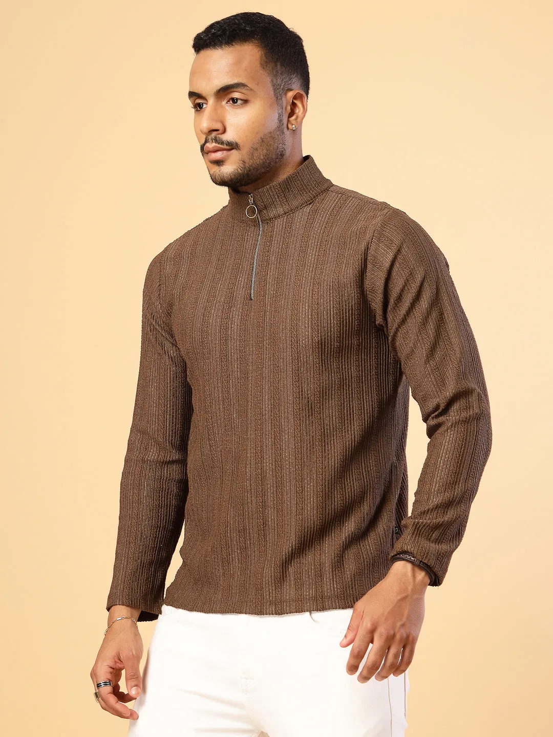 Men's Polyester Cable Knit Polo T-Shirt