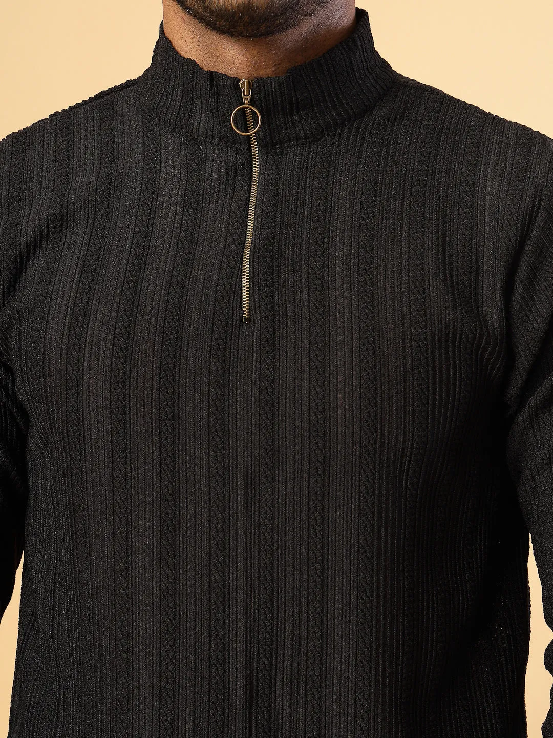 Men's Polyester Cable Knit Polo T-Shirt