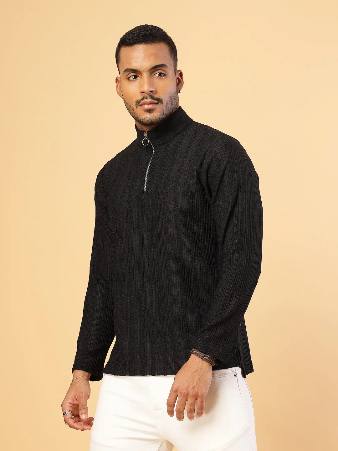 Men's Polyester Cable Knit Polo T-Shirt