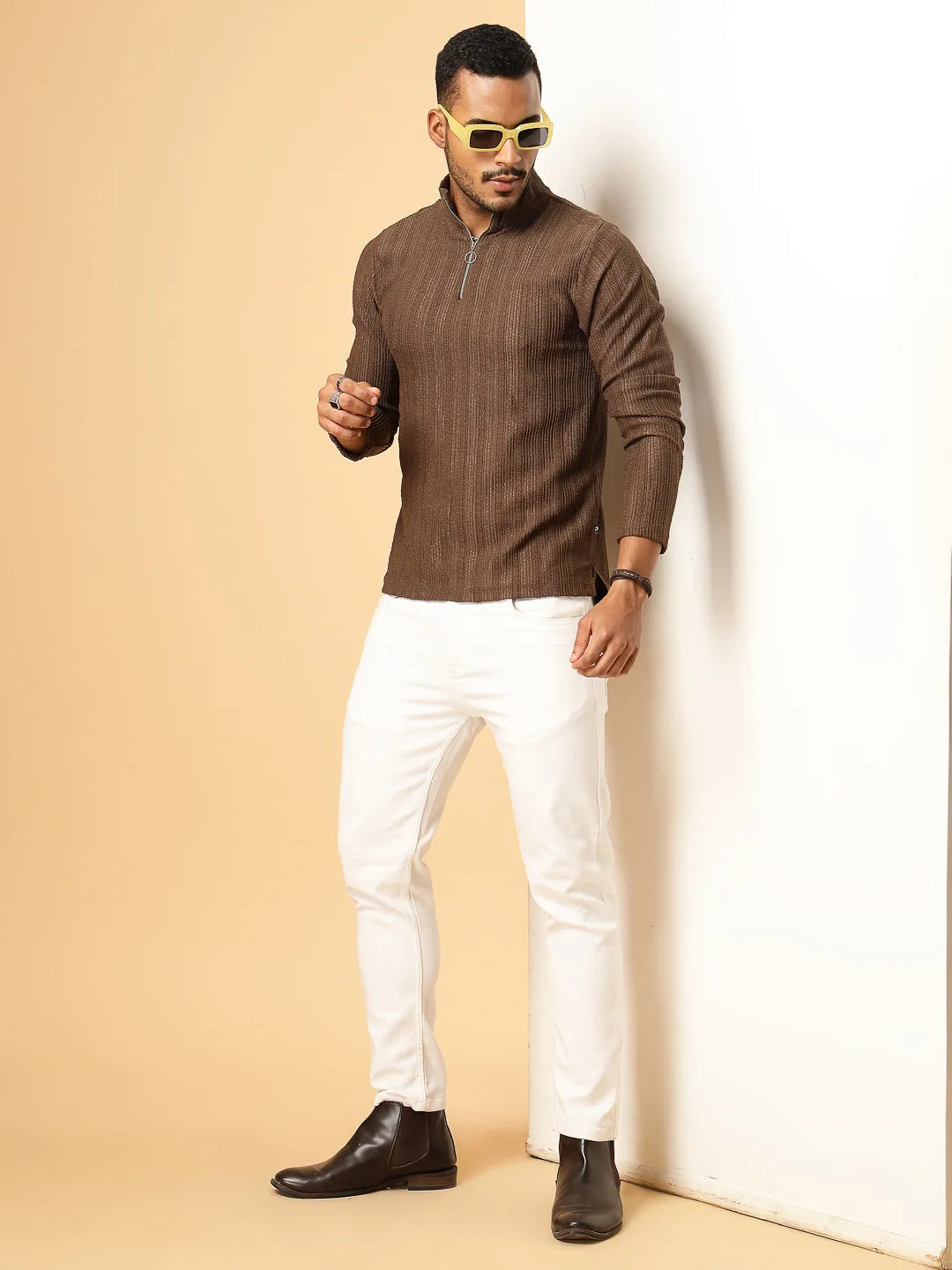 Men's Polyester Cable Knit Polo T-Shirt