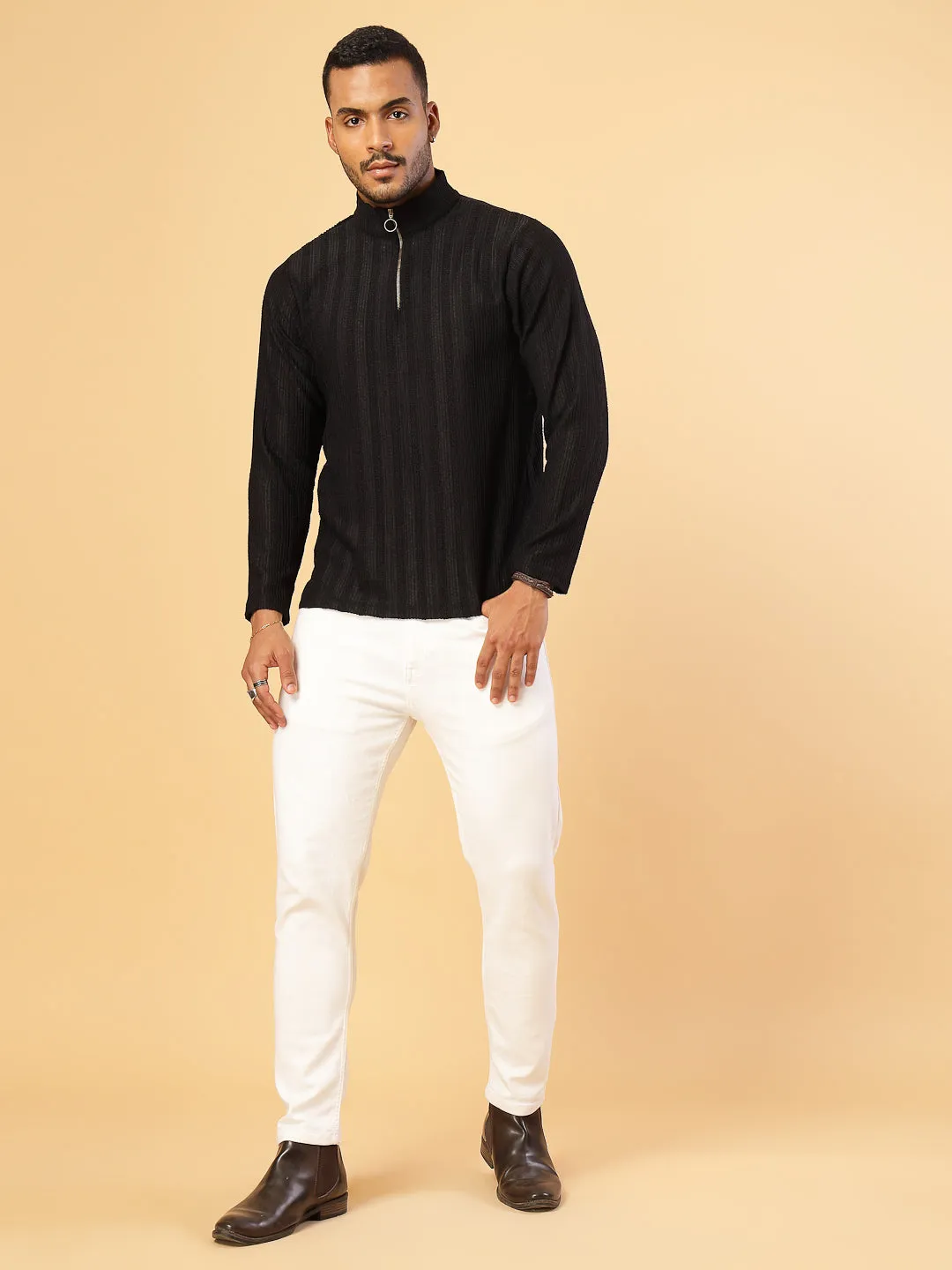 Men's Polyester Cable Knit Polo T-Shirt