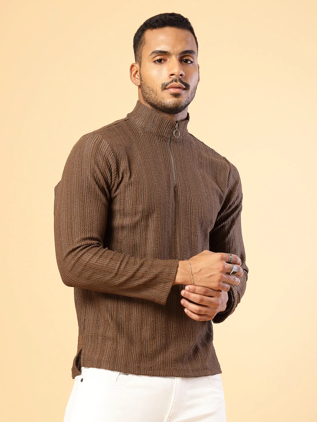 Men's Polyester Cable Knit Polo T-Shirt