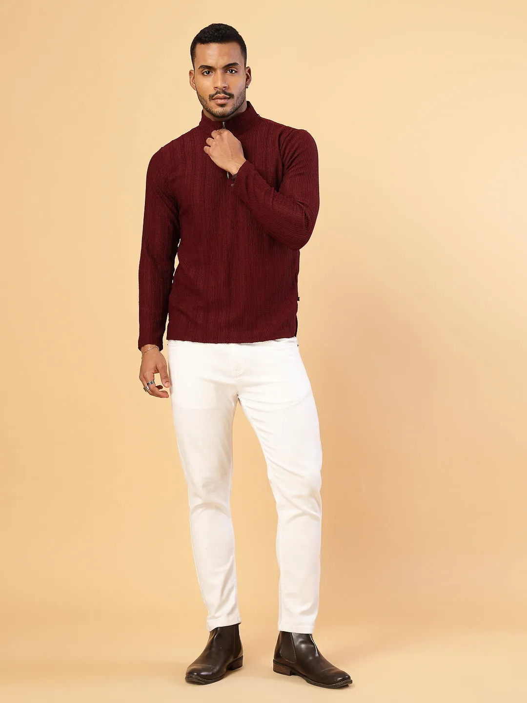Men's Polyester Cable Knit Polo T-Shirt
