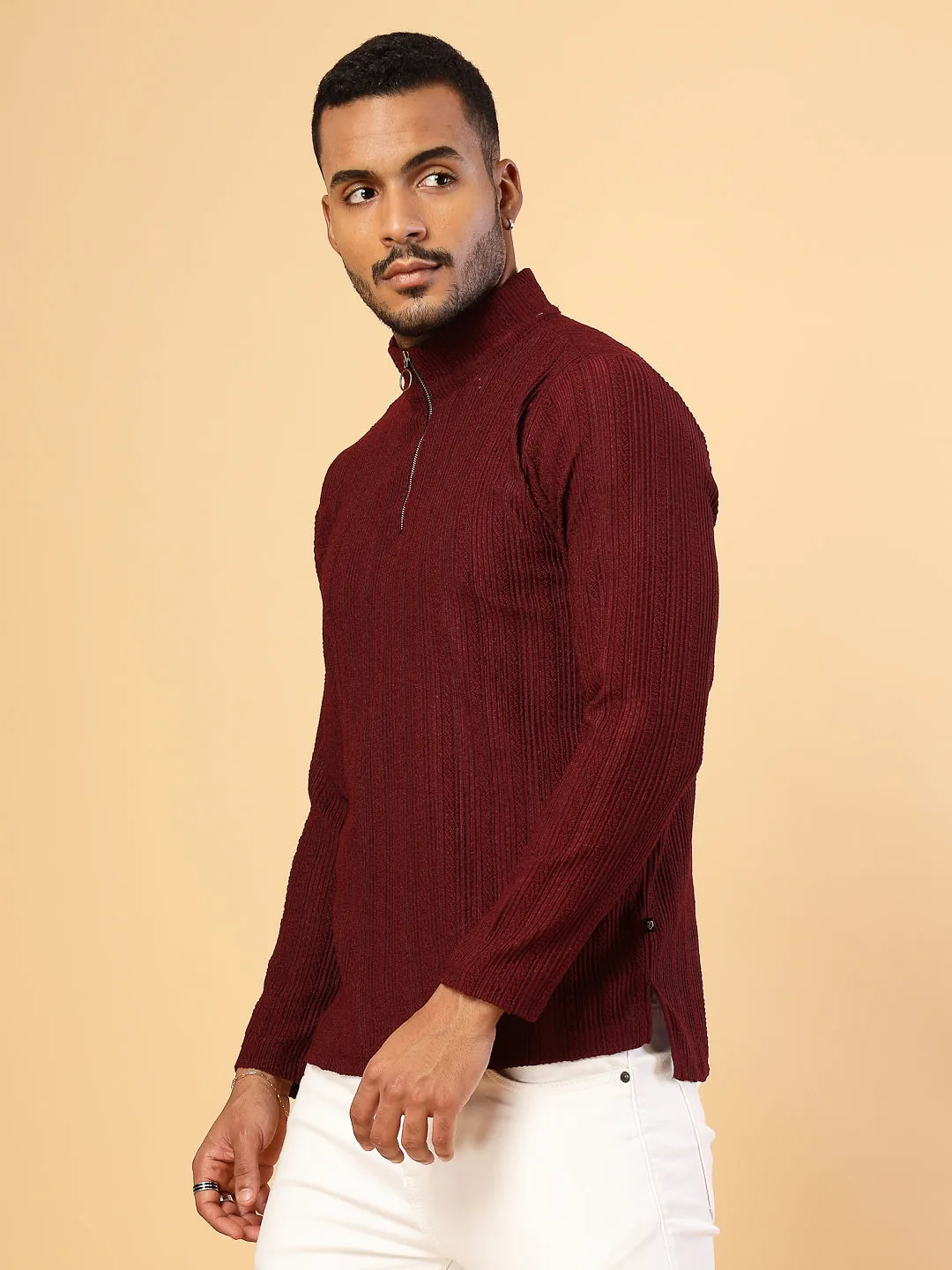 Men's Polyester Cable Knit Polo T-Shirt