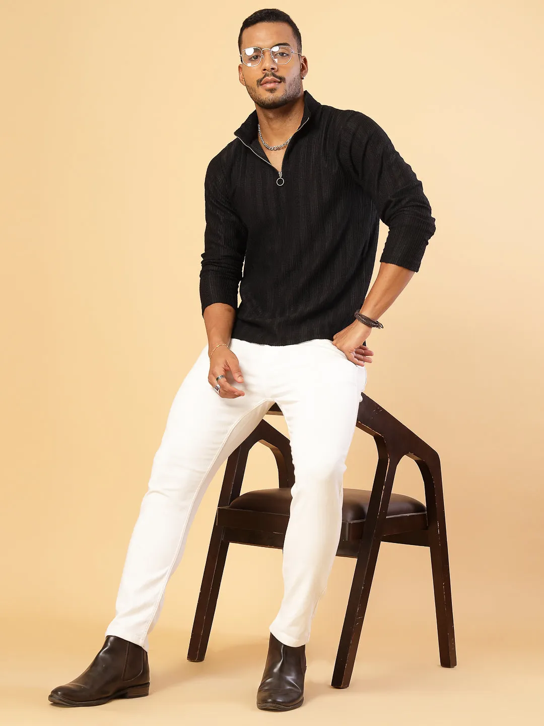 Men's Polyester Cable Knit Polo T-Shirt