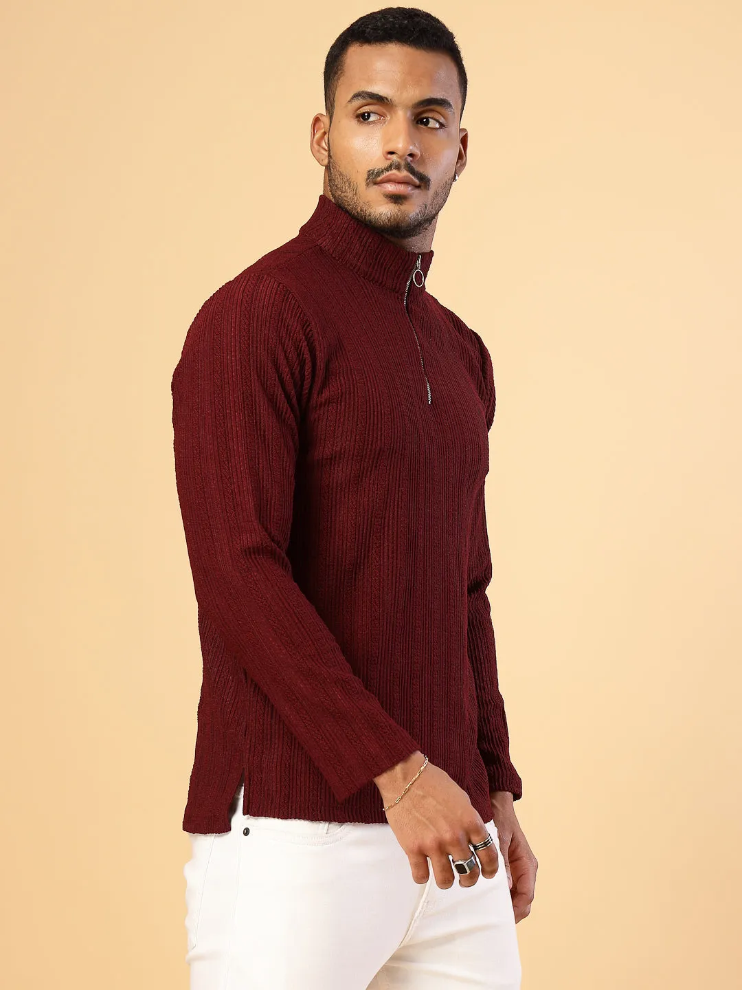 Men's Polyester Cable Knit Polo T-Shirt