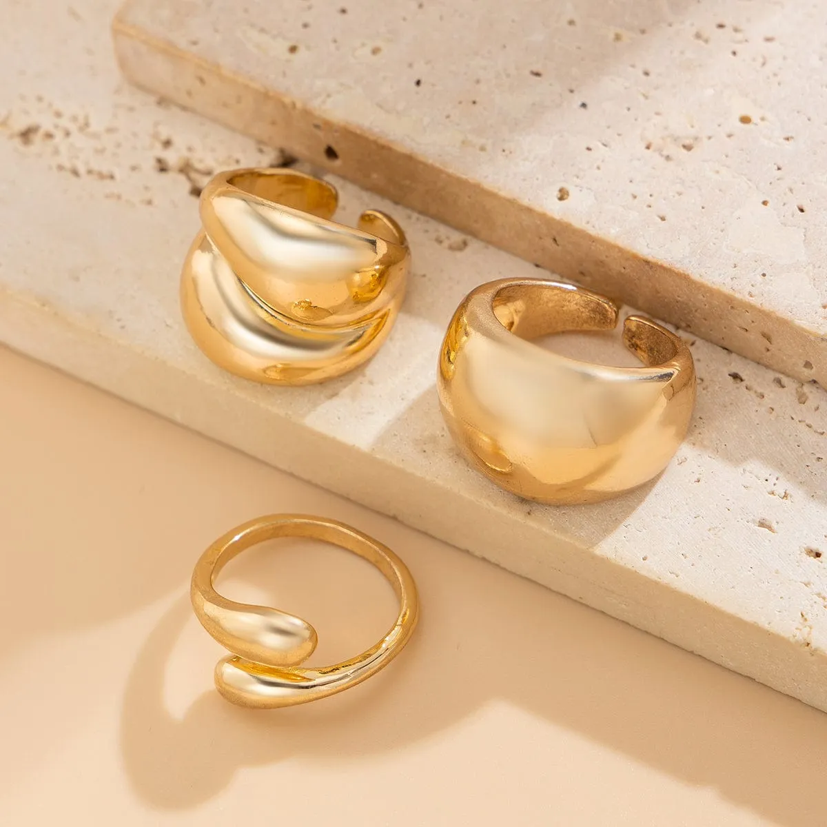 Minimalist 3pcs Gold Silver Plated Chunky Open Ring Set