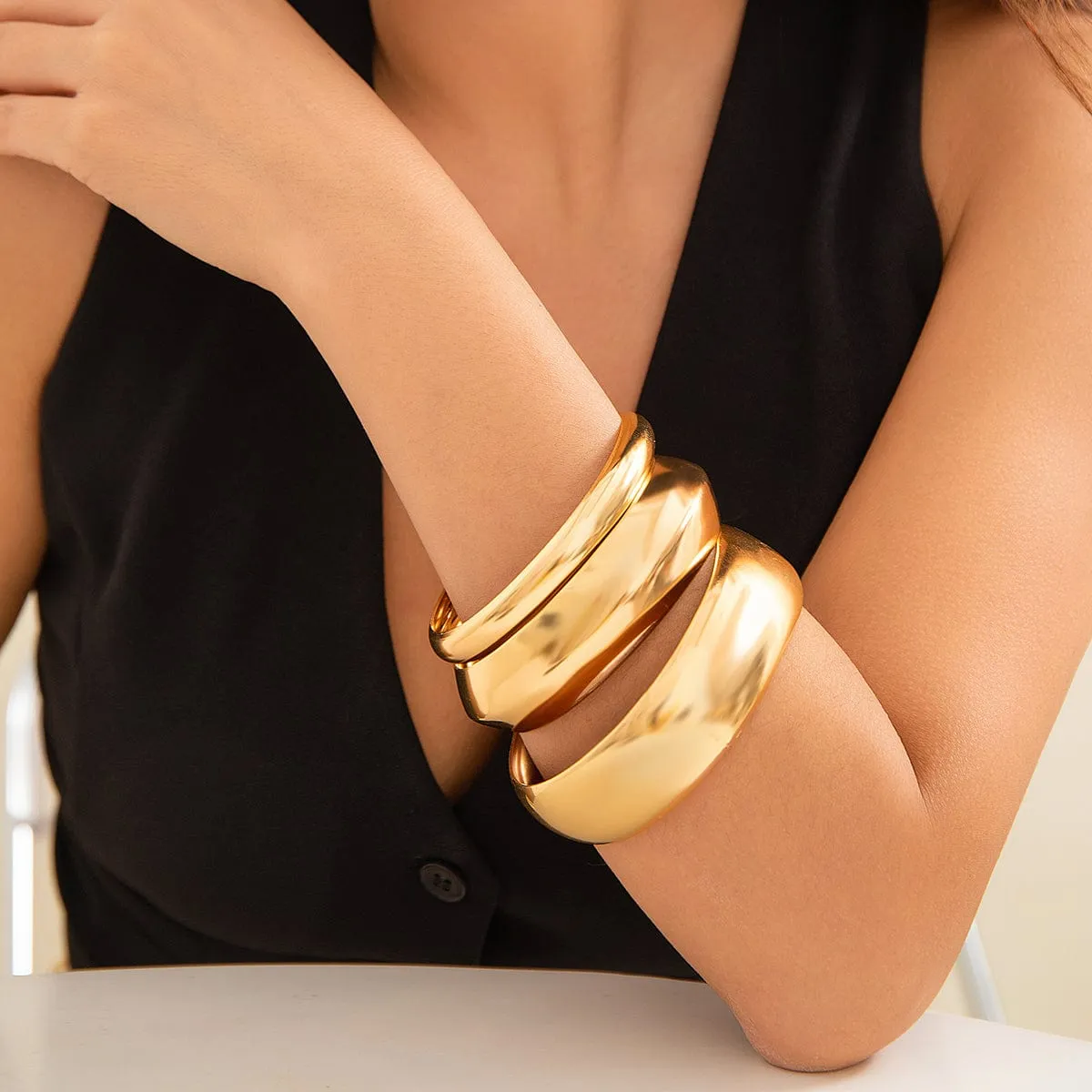 Minimalist Chunky Gold Silver Plated Bangle Bracelet Set