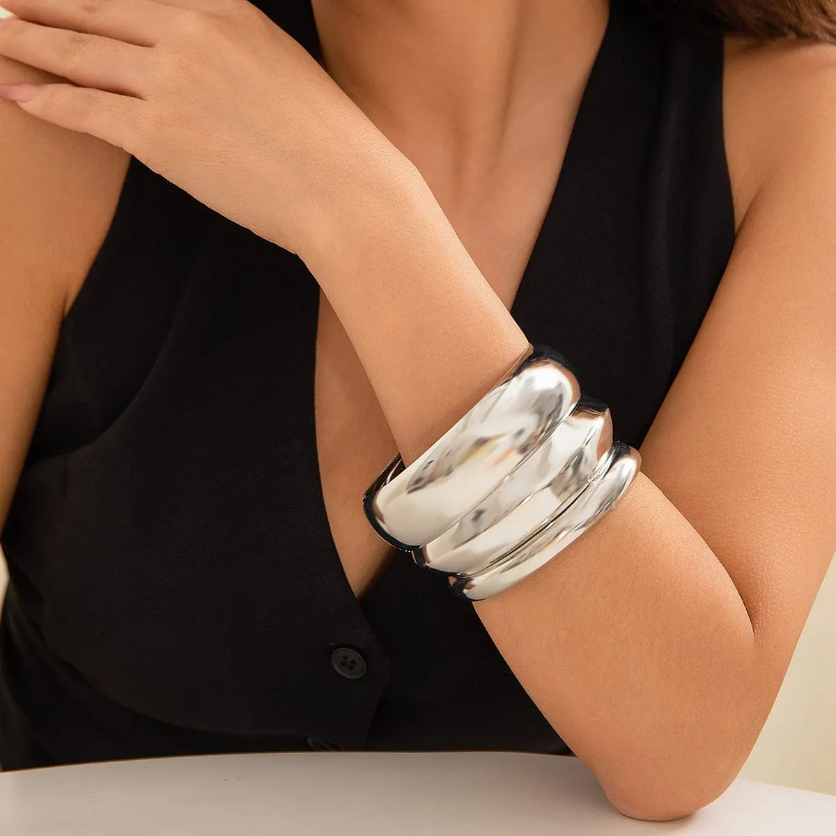 Minimalist Chunky Gold Silver Plated Bangle Bracelet Set