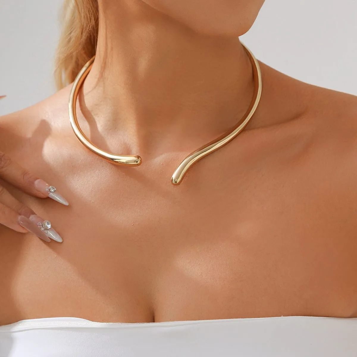 Minimalist Gold Silver Plated Curved Collar Necklace