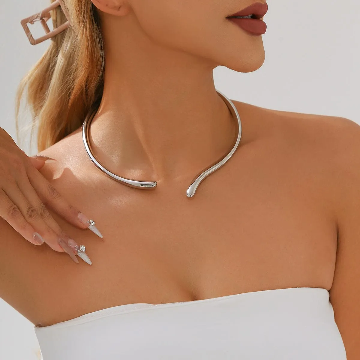 Minimalist Gold Silver Plated Curved Collar Necklace