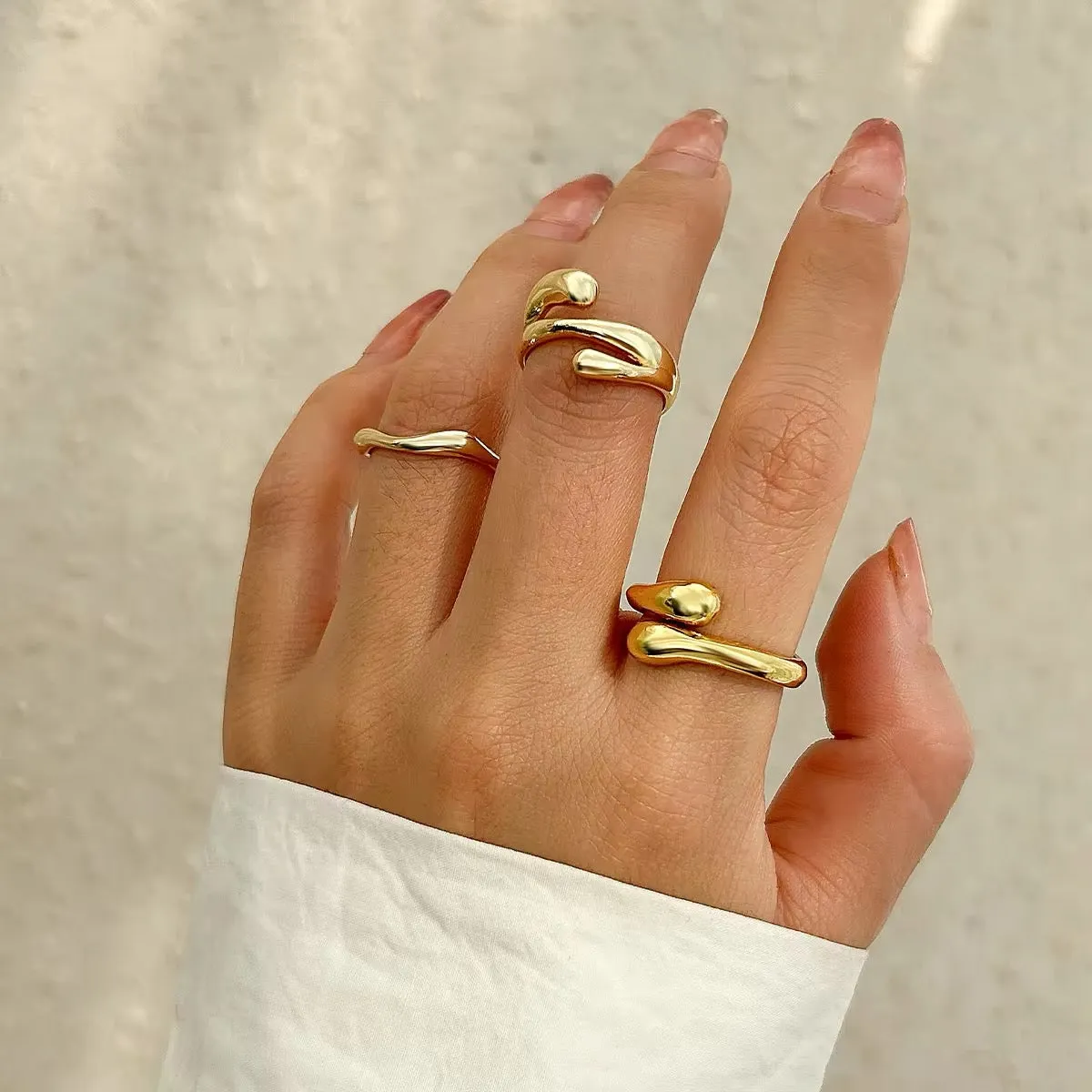 Minimalist Luxury 3pcs/set Irregular Metal Open Ring