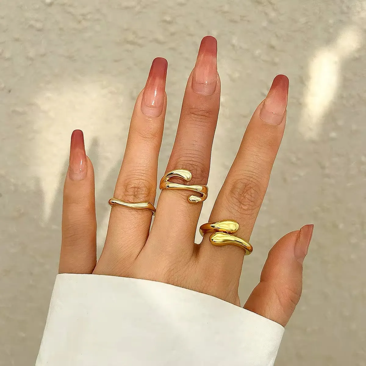 Minimalist Luxury 3pcs/set Irregular Metal Open Ring