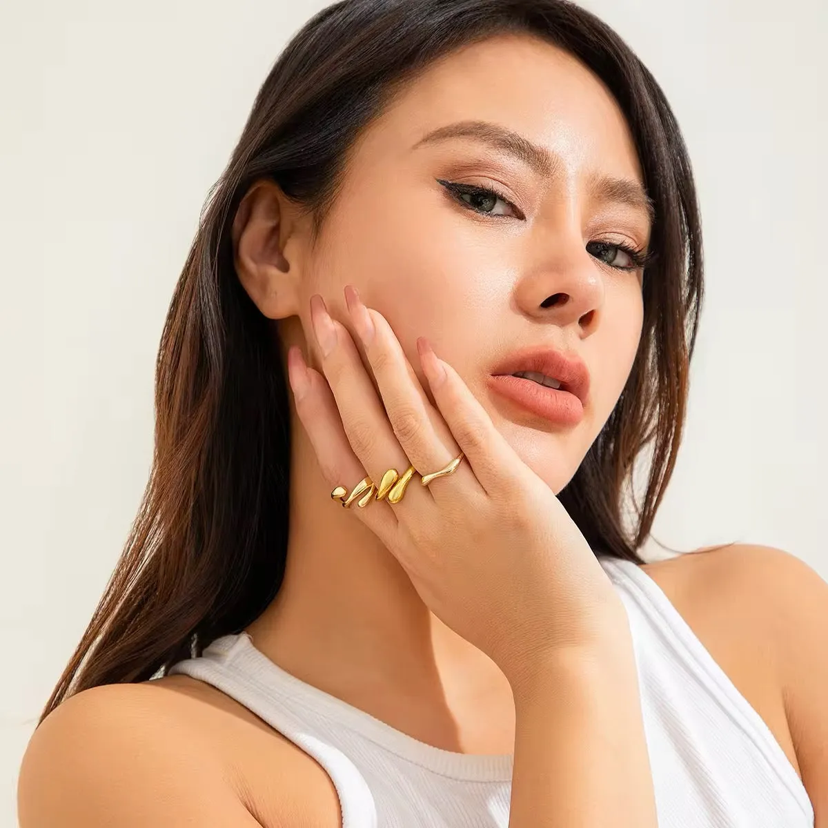 Minimalist Luxury 3pcs/set Irregular Metal Open Ring