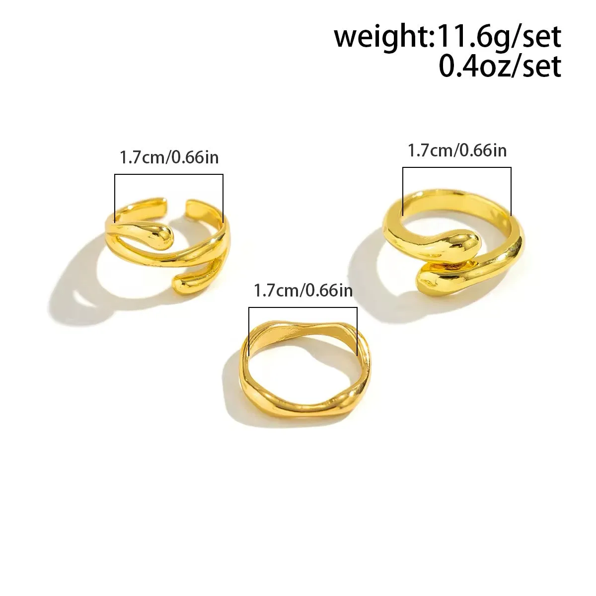 Minimalist Luxury 3pcs/set Irregular Metal Open Ring