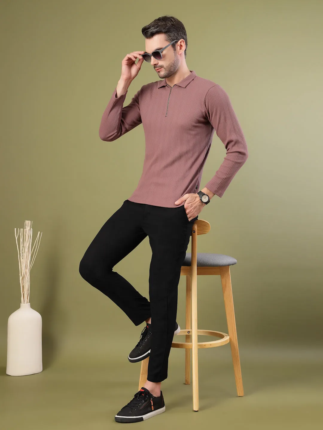 Modern Fit Polo Zipper T-Shirt
